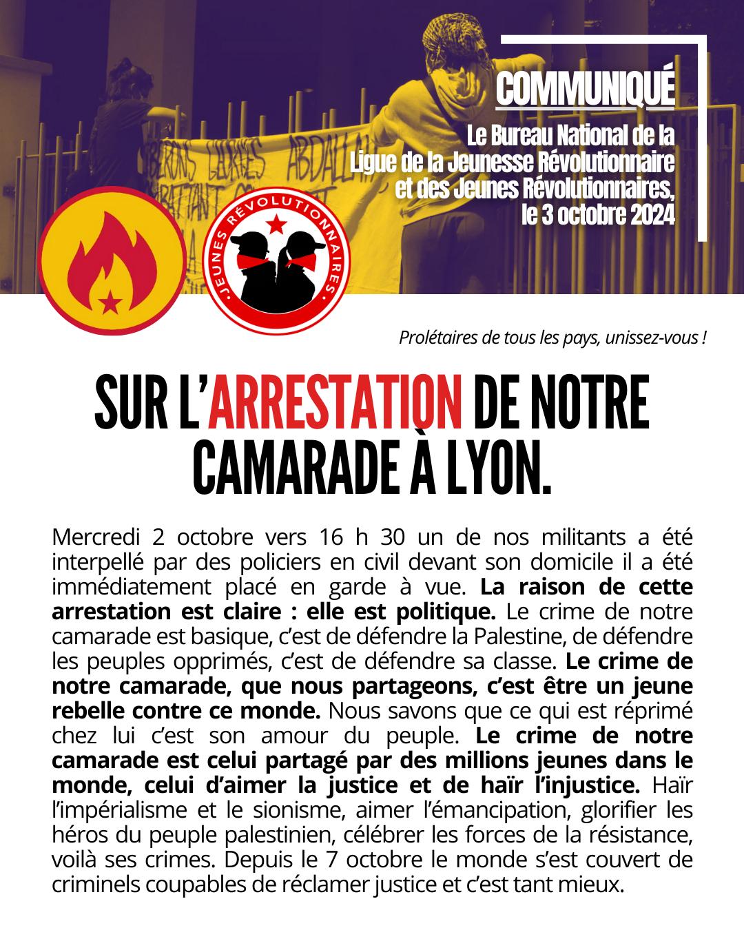 FRANKREICH: ZUR VERHAFTUNG UNSERER GENOSSIN IN LYON