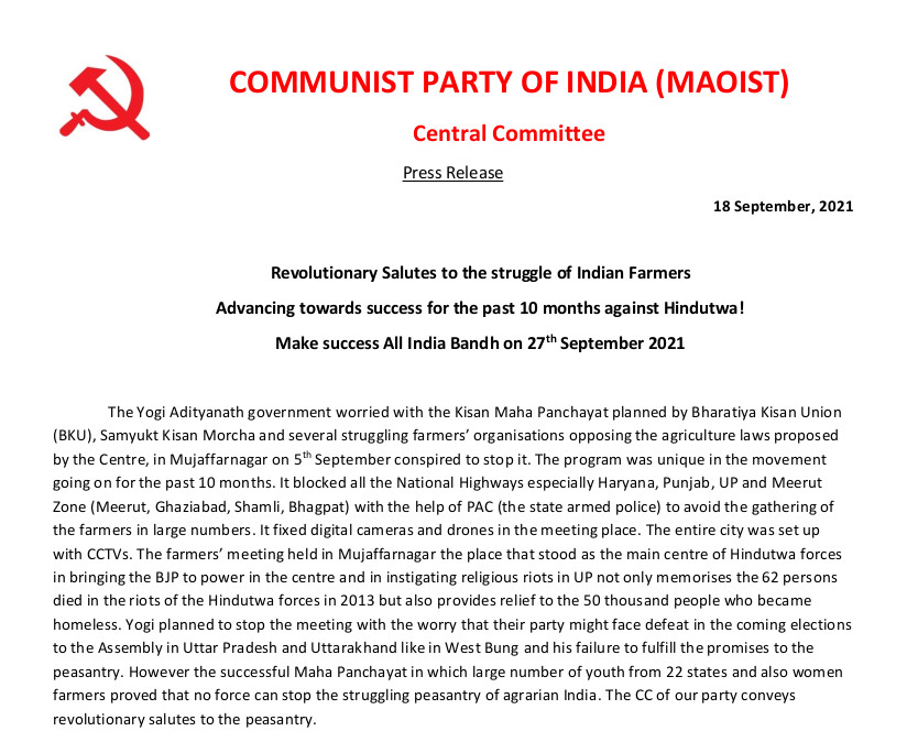 INDIEN; Übersetzung: Revolutionäre Grüße an den Kampf der indischen Landwirte