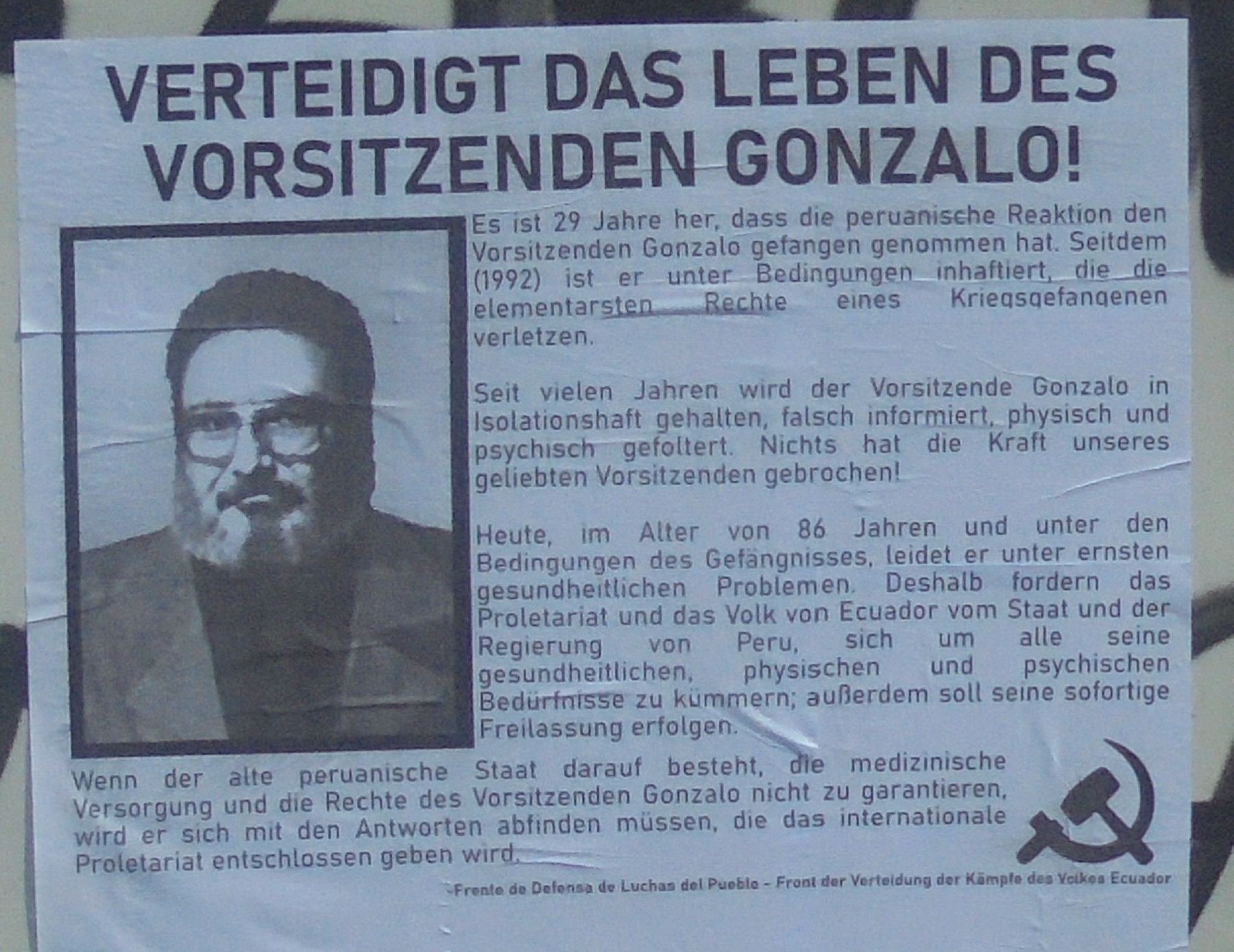 Wandzeitung in Verteidigung des Vorsitzenden Gonzalo in Essen gesichtet