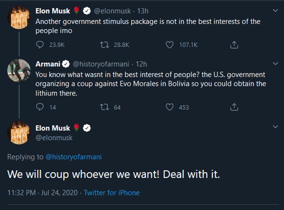 Elon Musk: “Wir machen Staatsstreiche wann immer wir wollen!”