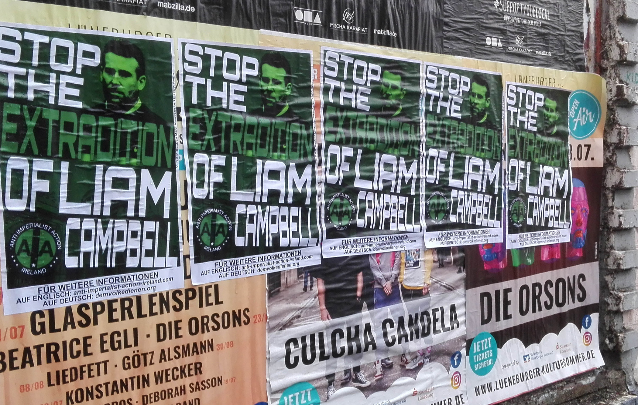 Internationale Solidarität – Plakate gegen die Auslieferung von Liam Campbell