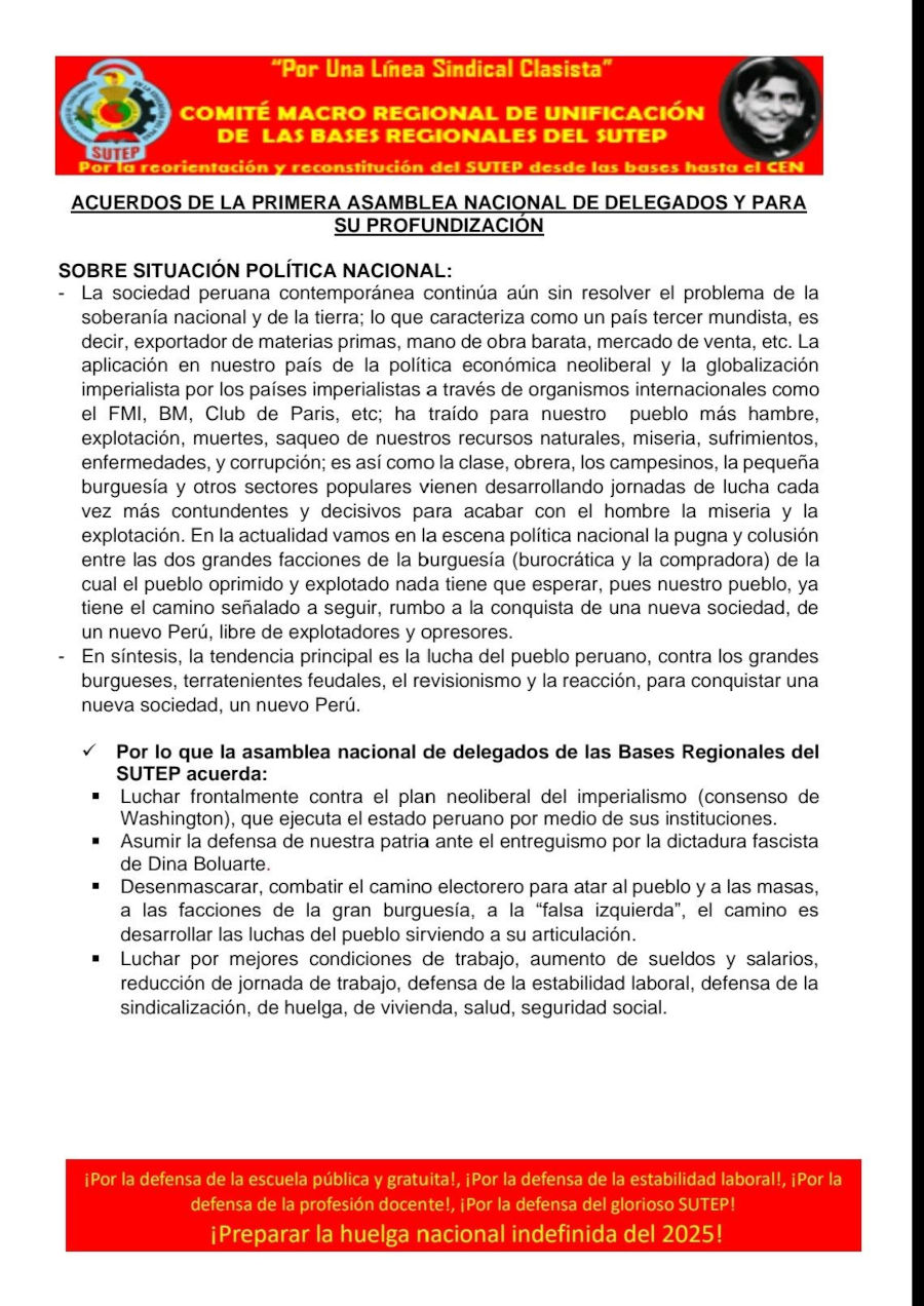 PERU: SUTEP zur nationalen Lage