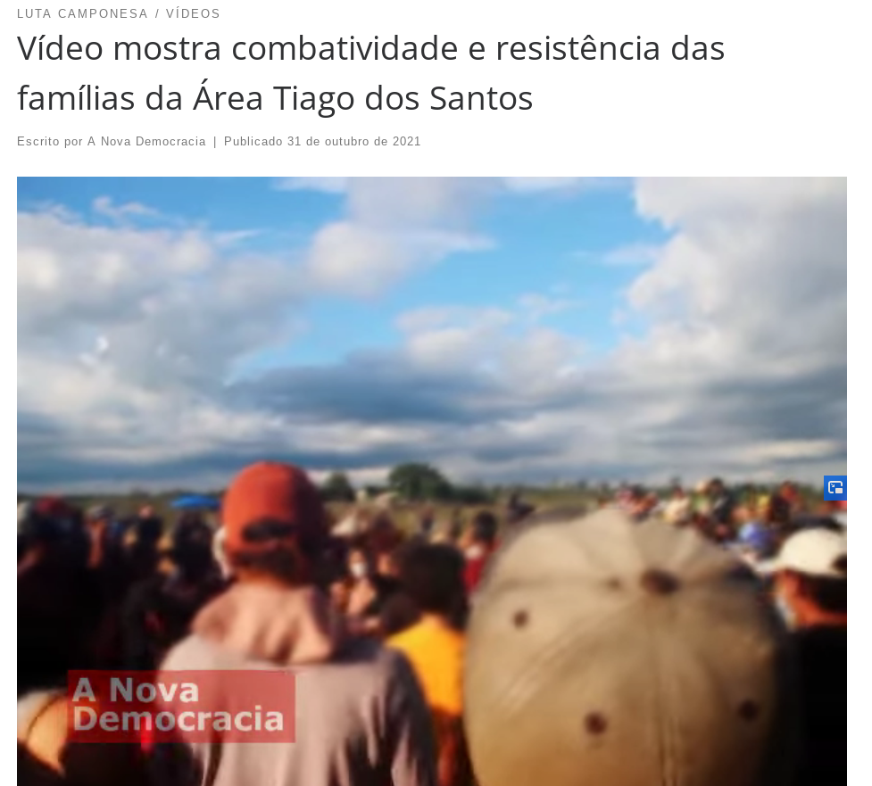 Video vom Kampf der armen und landlosen Bauern aus Tiago dos Santos, Brasilien publiziert
