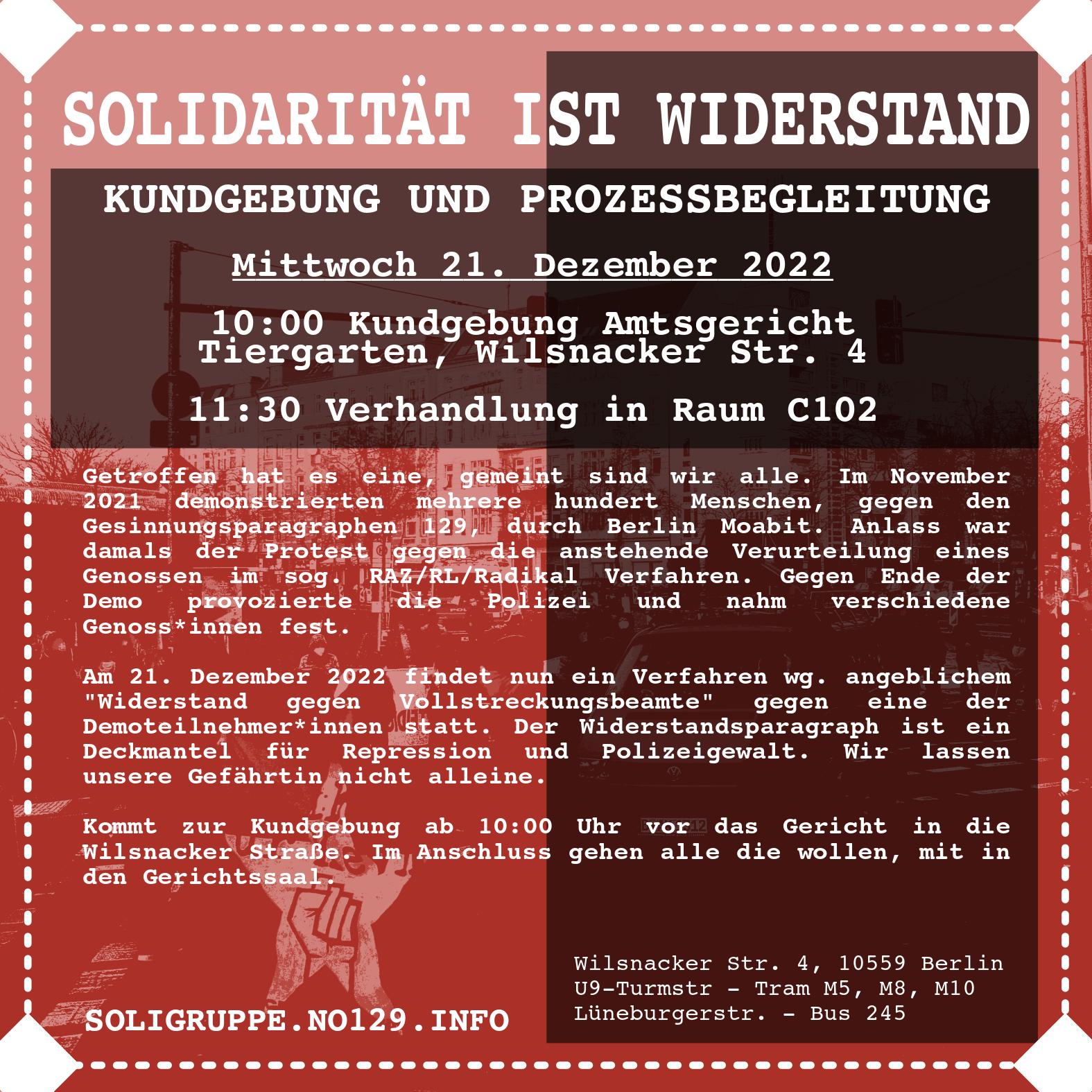 BERLIN | 21.12. | Solidarity is resistance – rally and trial-support