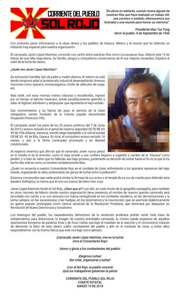 Zum Tod von Genosse Javier López Martinez