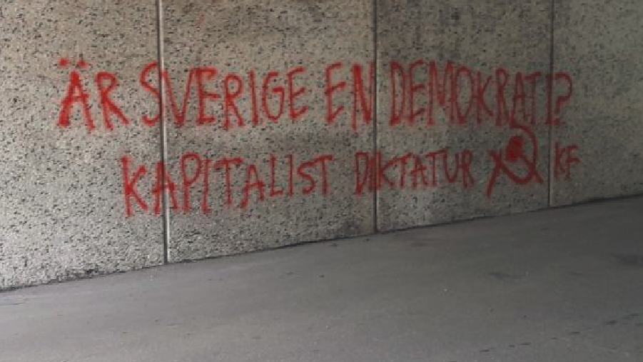 Posters and paintings made in the campaign against the elections in Sweden