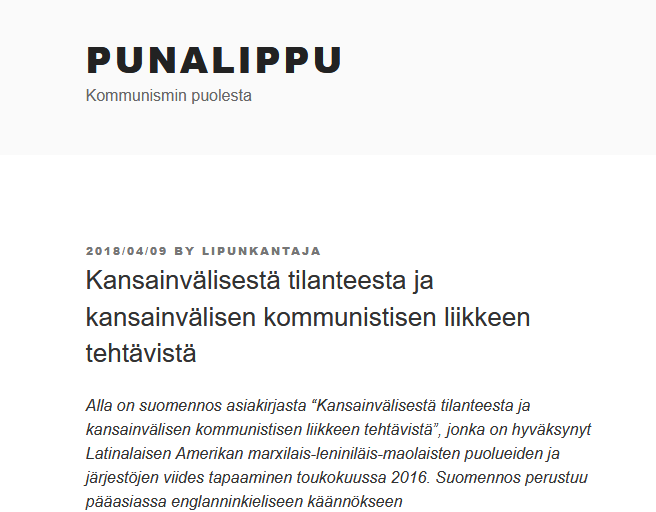 “Thesis on the international situation and the tasks of the International Communist Movement” published in Finnish