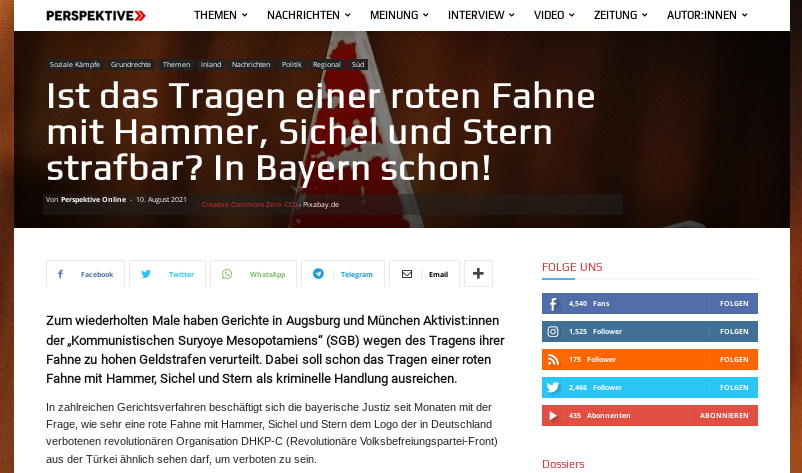Leseempfehlung: Perspektive – Ist das Tragen einer roten Fahne mit Hammer, Sichel und Stern strafbar? In Bayern schon!