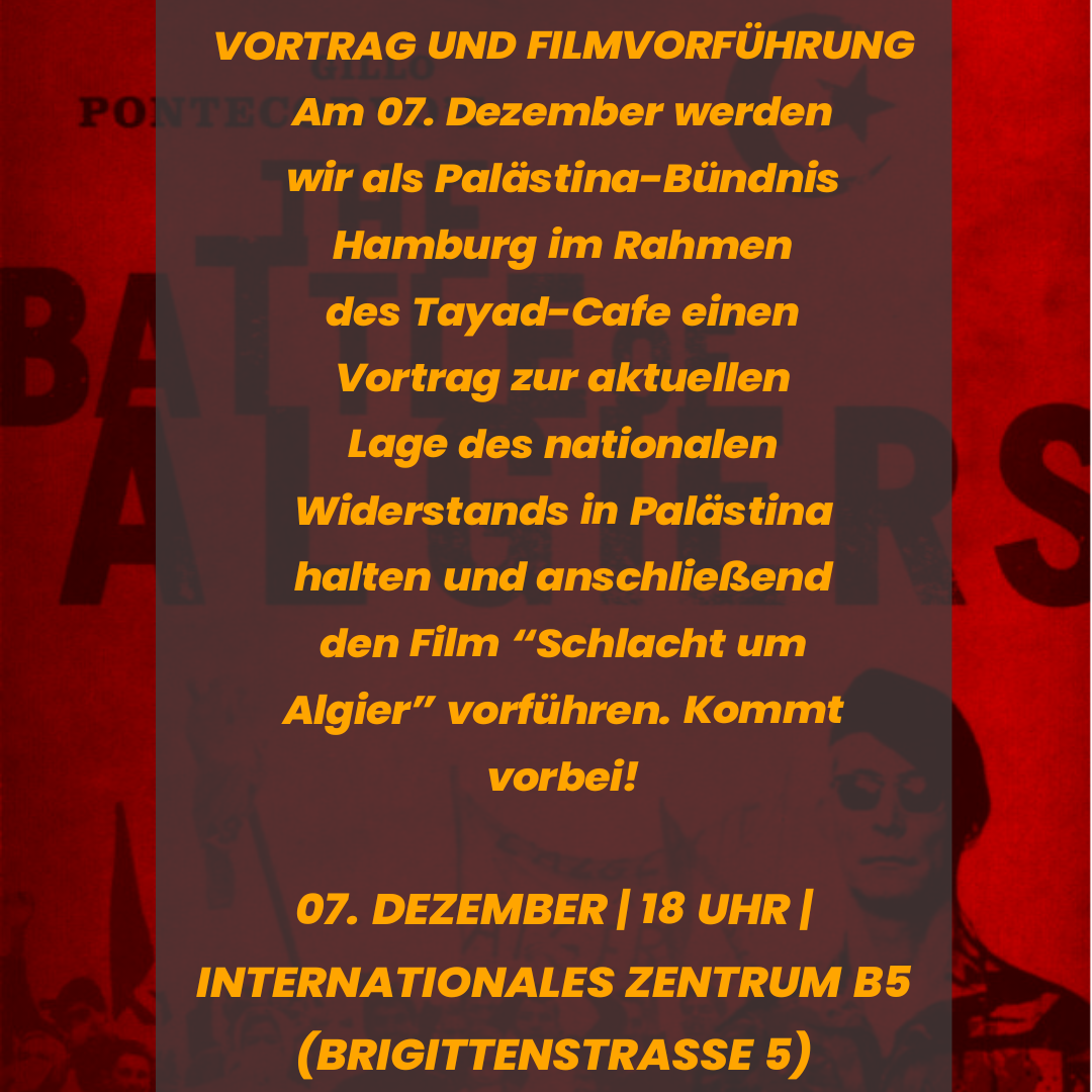 Hamburg: Veranstaltung zur Lage in Palästina und Filmvorführung